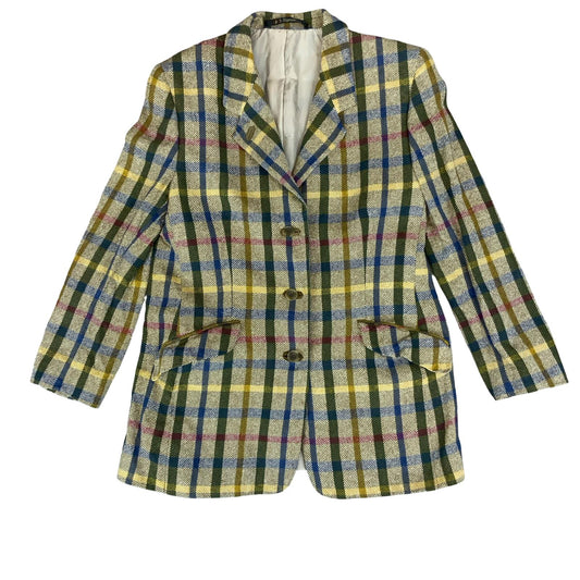 VTG 70s 80s 'DAKS' SIGNATURE BEIGE BLUE LONDON TARTAN WOOL BRITISH TAILORED M 14