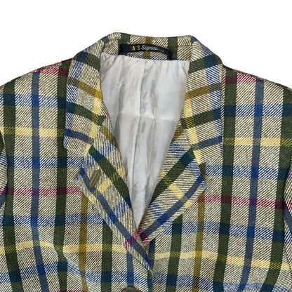 VTG 70s 80s 'DAKS' SIGNATURE BEIGE BLUE LONDON TARTAN WOOL BRITISH TAILORED M 14