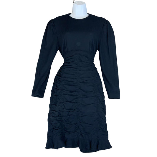 VTG 'ESCADA' BLUE LONG-SLEEVED RUCHED WAIST LUXURIOUS SOPHISTICATED DRESS M 12