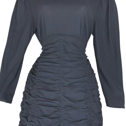 VTG 'ESCADA' BLUE LONG-SLEEVED RUCHED WAIST LUXURIOUS SOPHISTICATED DRESS M 12