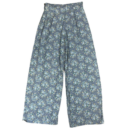 VTG 90s 00s 'LAURA ASHLEY' BLUE GREEN FLORAL WIDE LEG LIGHTWEIGHT TROUSERS XS 6