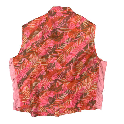 VTG 60s MOD PSYCHEDELIC GEOMETRIC RED PINK SLEEVELESS PUSSY BOW BLOUSE L 16