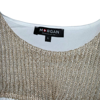 VTG 90s 'MORGAN' WHITE GOLD WRAP-STYLE MINI SLEEVELESS BEACH DAY SUMMER DRESS XS