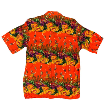 VTG 80s 90s 'SUN SHINE COLLECTION' ORANGE RED FISH GRAPHIC HAWAIIAN BEACH XS/S
