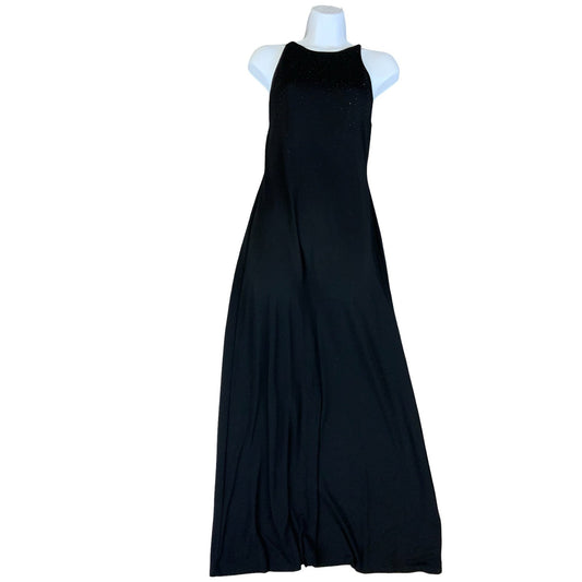 'LAUREN RALPH LAUREN' BLACK SLEEVELESS DIAMANTÉ EMBELLISHED MAXI DRESS UK 8/10