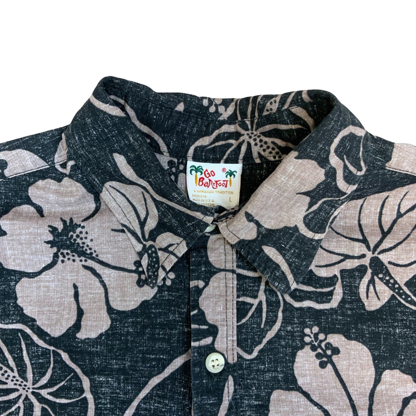 VTG 90S GO BAREFOOT SURF REVERSE PRINT HAWAIIAN SMOCK SHIRT USA MADE LARGE