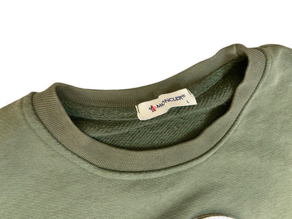 MONCLER OLIVE GREEN CHENILLE LOGO PATCH REVERSE WEAVE SWEATSHIRT MEDIUM