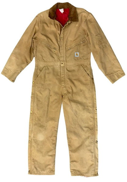 CARHARTT TAN DUCK CANVAS QUILT LINED BOILER SUIT OVERALLS USA WORKWEAR 36”W 27"L