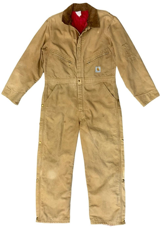 CARHARTT TAN DUCK CANVAS QUILT LINED BOILER SUIT OVERALLS USA WORKWEAR 36”W 27"L