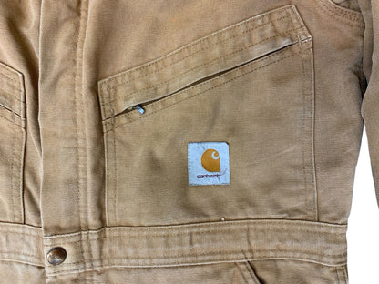 CARHARTT TAN DUCK CANVAS QUILT LINED BOILER SUIT OVERALLS USA WORKWEAR 36”W 27"L