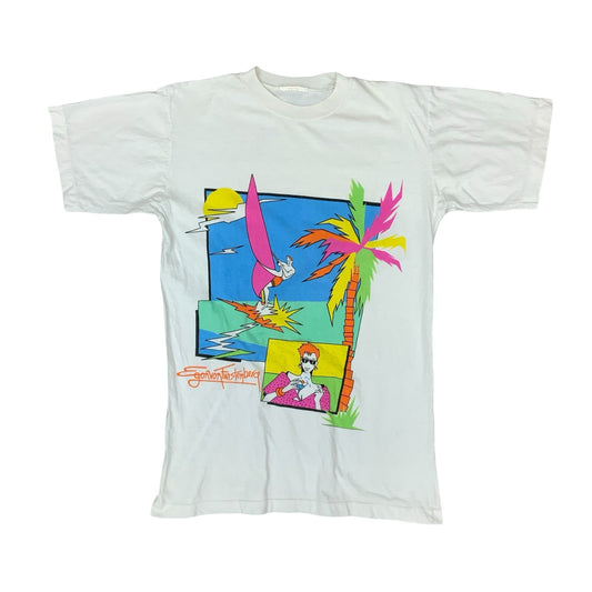 VTG 80S EGON VON FURSTENBERG WHITE SINGLE STITCH GRAPHIC TEE MEDIUM