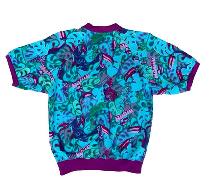 90s LADIES USA HOBIE CALIFORNIA BLUE TROPICAL SURF SHORT SLEEVE SWEATSHIRT UK 12