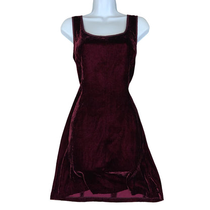 VTG 'LAURA ASHLEY' BURGUNDY RED SELVED SLEEVELESS VELVET MINI PARTY DRESS S 10