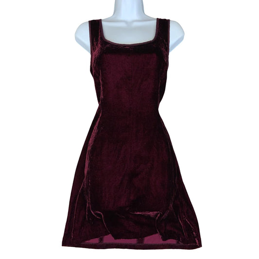 VTG 'LAURA ASHLEY' BURGUNDY RED SELVED SLEEVELESS VELVET MINI PARTY DRESS S 10