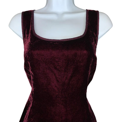 VTG 'LAURA ASHLEY' BURGUNDY RED SELVED SLEEVELESS VELVET MINI PARTY DRESS S 10