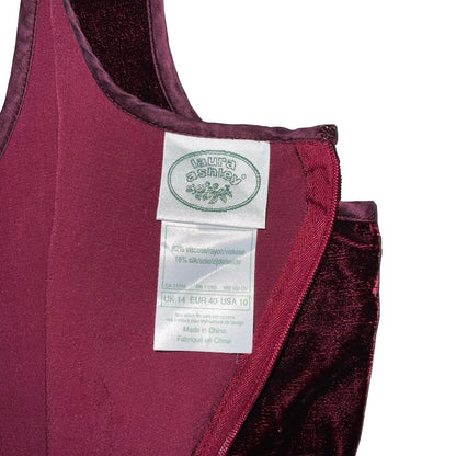 VTG 'LAURA ASHLEY' BURGUNDY RED SELVED SLEEVELESS VELVET MINI PARTY DRESS S 10