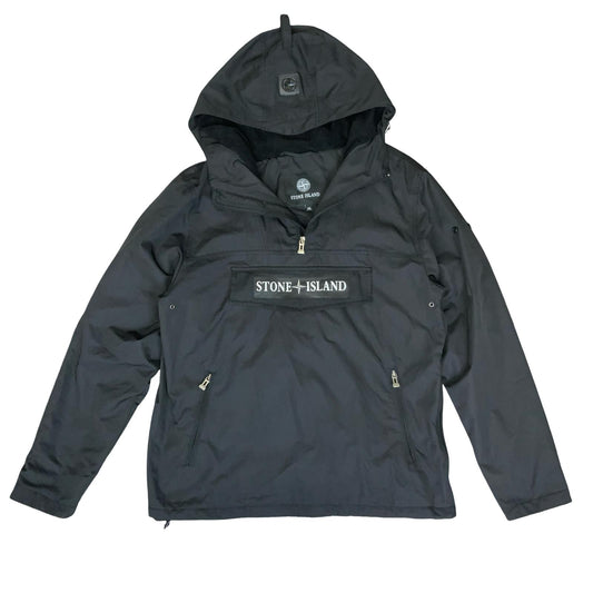 VTG 90s 'STONE ISLAND' BLACK PULL-OVER GORPCORE HOODED ANORAK WINDBREAKER XXL