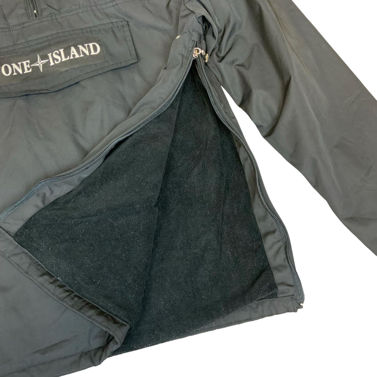 VTG 90s 'STONE ISLAND' BLACK PULL-OVER GORPCORE HOODED ANORAK WINDBREAKER XXL