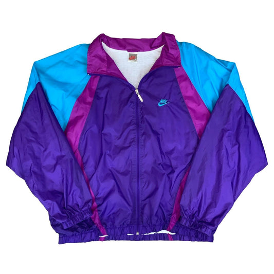 VTG 80s 'NIKE' PURPLE BLUE RETRO COLOUR-BLOCK LINED TRACK WINDBREAKER JACKET 3XL