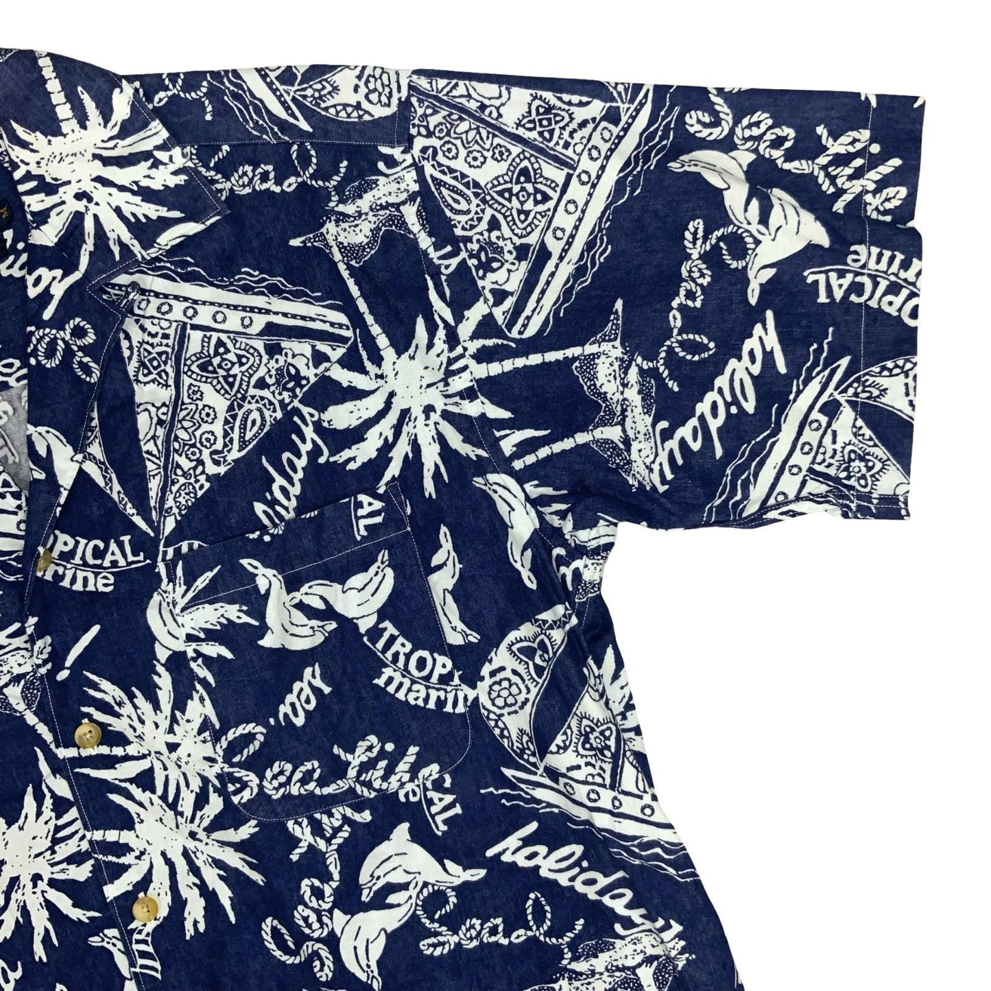 'CHAPS' RALPH LAUREN MEN'S BLUE WHITE SEA LIFE TROPICAL SHORT SLEEVED SHIRT XL