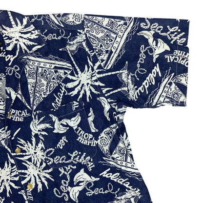 'CHAPS' RALPH LAUREN MEN'S BLUE WHITE SEA LIFE TROPICAL SHORT SLEEVED SHIRT XL