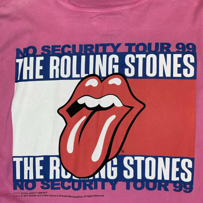 90s 'TOMMY JEANS' PINK THE ROLLING STONES GRAPHIC CROPPED LONG SLEEVE T-SHIRT L