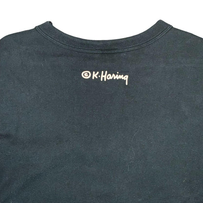 'KEITH HARING' BLACK PINK OUIJA  SPELL-OUT GRAPHIC PULL-OVER SWEATSHIRT XL