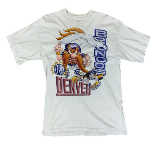 VTG 1998 DENVER BRONCOS AMERICAN FOOTBALL SINGLE STITCH T SHIRT S 38”