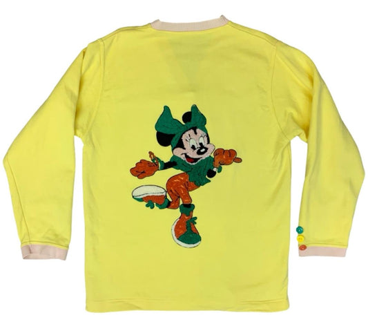 VTG LADIES 80s DISNEY MINNIE MOUSE CHENILLE EMBROIDERED SWEAT CARDIGAN S 10
