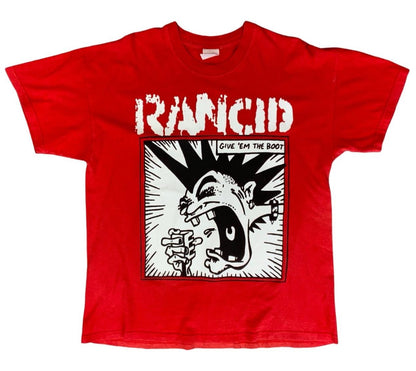 VTG 90s FADED RED RANCID GIVE EM THE BOOT SOUND LEVELS 2 SIDED PUNK T SHIRT L