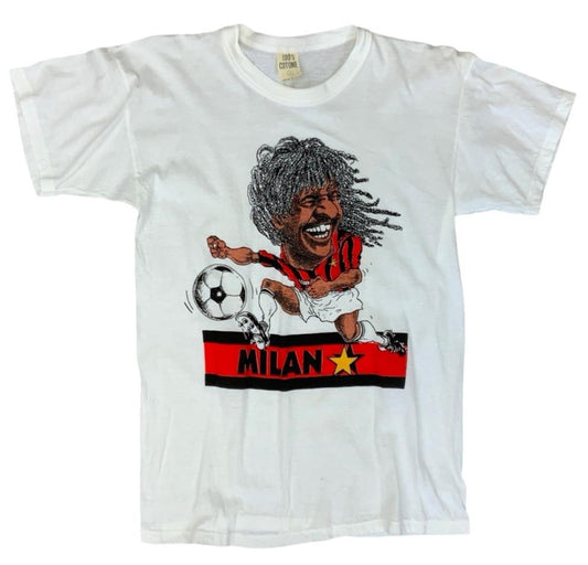 RARE VTG 1990s ITALIAN AC MILAN RUUD GULLIT CARTOON T SHIRT FOOTBALL SOCCER XS