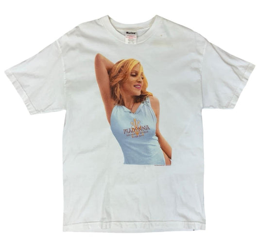 VTG Y2K 2001 MADONNA LICENSED DROWNED WORLD TOUR BAND T SHIRT WHITE USA MADE M
