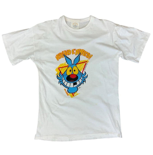 VTG 1990 DATED ITALIAN LUPO ALBERTO (ALBERT WOLF) CARTOON WHITE T SHIRT S