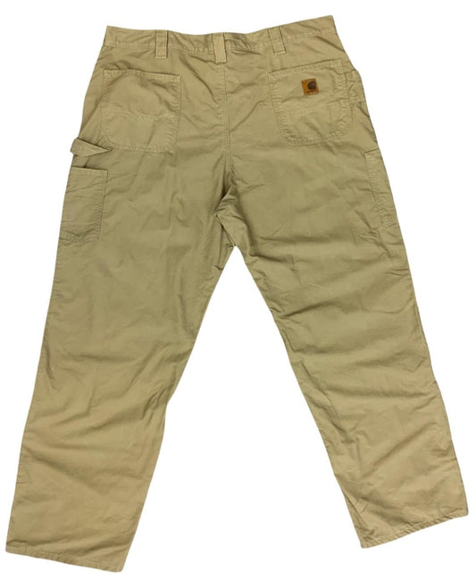 CARHARTT BEIGE LIGHT DUCK CANVAS RELAXED DUNGAREE FIT CARPENTER TROUSERS 41W 33L