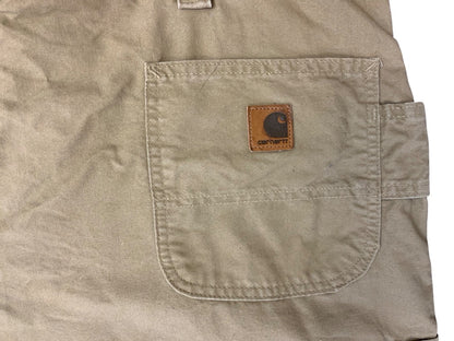 CARHARTT BEIGE LIGHT DUCK CANVAS RELAXED DUNGAREE FIT CARPENTER TROUSERS 41W 33L