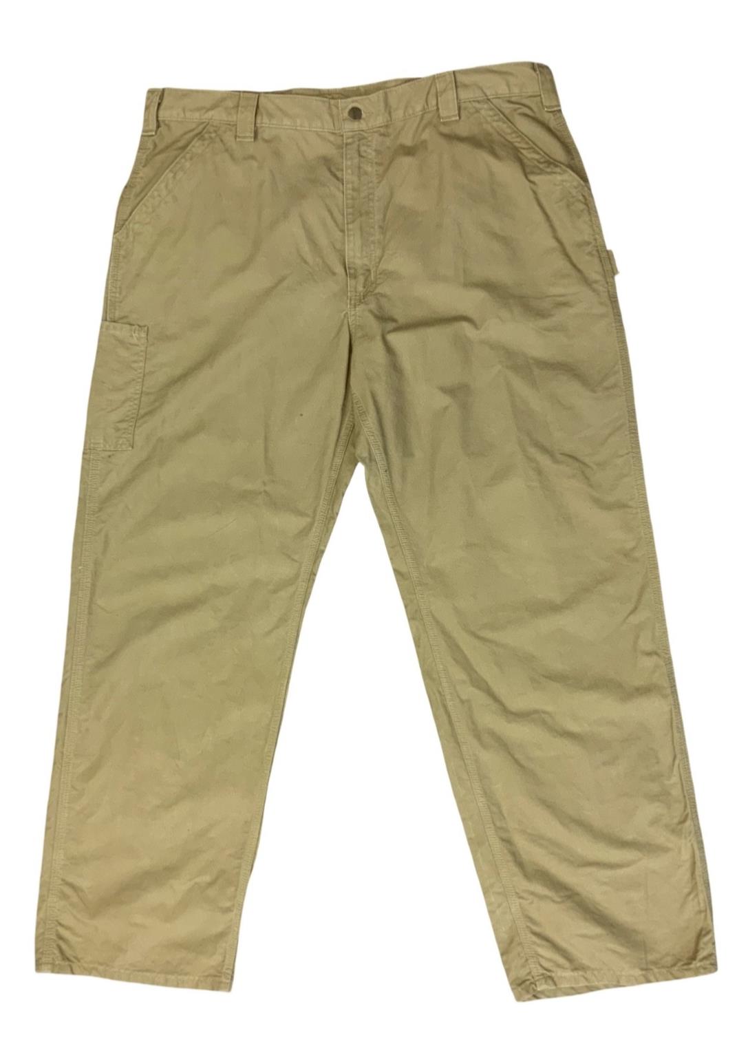 CARHARTT BEIGE LIGHT DUCK CANVAS RELAXED DUNGAREE FIT CARPENTER TROUSERS 41W 33L
