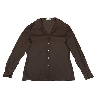 VTG 80s 90s 'CARCHAREL' BROWN SMART CASUAL BUTTON-DOWN LONG SLEEVE BLOUSE M 14