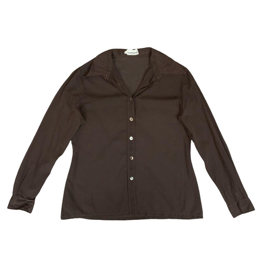 VTG 80s 90s 'CARCHAREL' BROWN SMART CASUAL BUTTON-DOWN LONG SLEEVE BLOUSE M 14