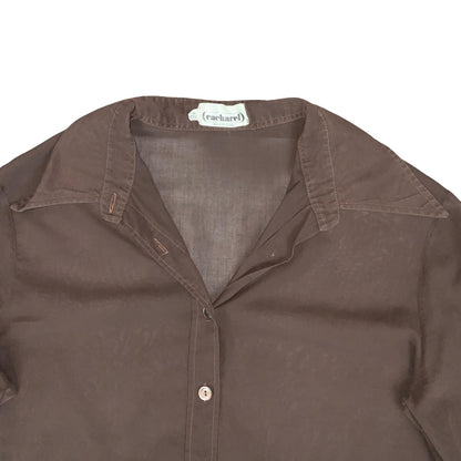 VTG 80s 90s 'CARCHAREL' BROWN SMART CASUAL BUTTON-DOWN LONG SLEEVE BLOUSE M 14