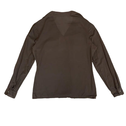 VTG 80s 90s 'CARCHAREL' BROWN SMART CASUAL BUTTON-DOWN LONG SLEEVE BLOUSE M 14