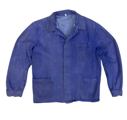 VTG DISTRESSED & FADED DENIM EU FRENCH WORKWEAR CHORE JACKET INDIGO M