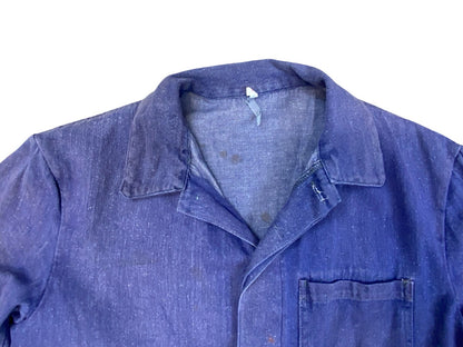 VTG DISTRESSED & FADED DENIM EU FRENCH WORKWEAR CHORE JACKET INDIGO M