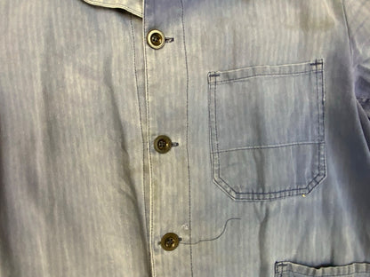 VTG DISTRESSED FADED EU FRENCH WORKWEAR CHORE JACKET INDIGO HERRINGBONE COTTON M