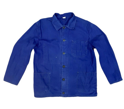 VTG FADED HERRINGBONE EU WORKWEAR CHORE JACKET INDIGO TWILL COTTON FRENCH M