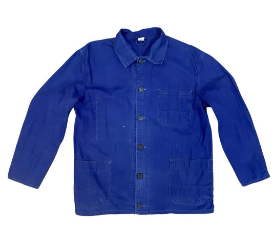 VTG FADED HERRINGBONE EU WORKWEAR CHORE JACKET INDIGO TWILL COTTON FRENCH M