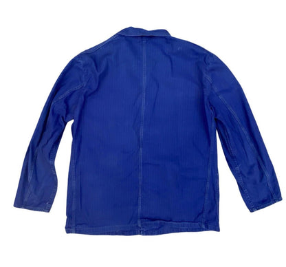 VTG FADED HERRINGBONE EU WORKWEAR CHORE JACKET INDIGO TWILL COTTON FRENCH M