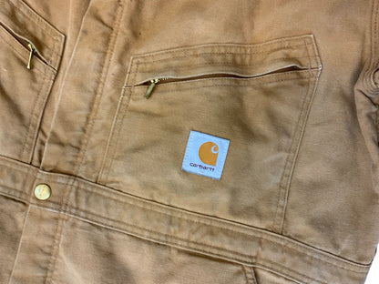CARHARTT TAN DUCK CANVAS QUILT LINED BOILER SUIT OVERALLS USA WORKWEAR 48W 27L