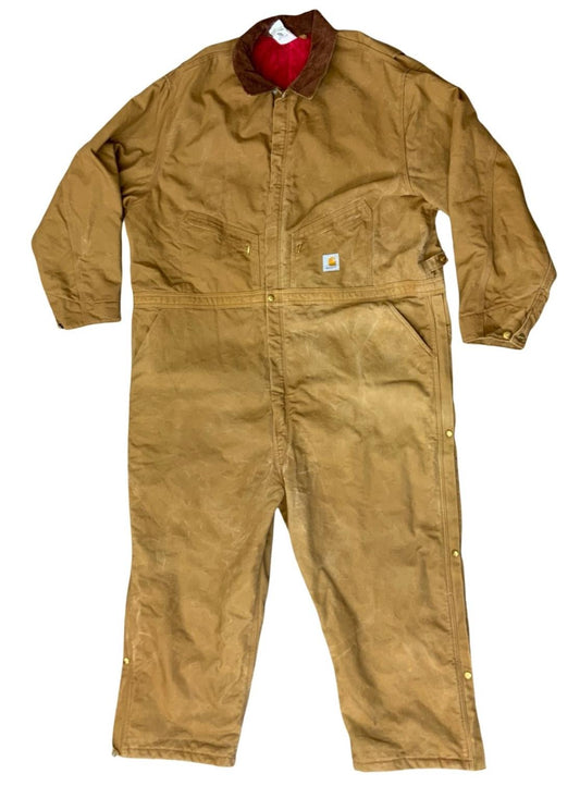 CARHARTT TAN DUCK CANVAS QUILT LINED BOILER SUIT OVERALLS USA WORKWEAR 60W 26L