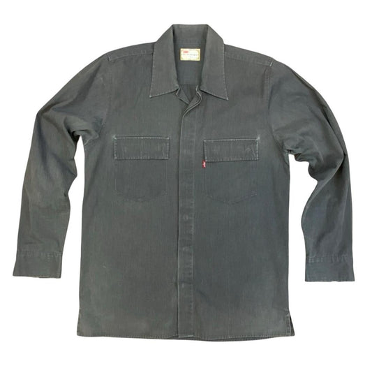 VTG LEVIS RED TAB STA-PREST CHARCOAL LONG SLEEVE COTTON BLEND WORKWEAR SHIRT MED