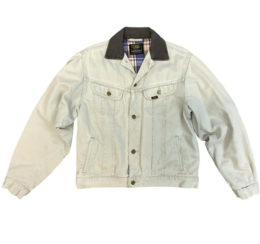 VTG 90s LEE SANFORIZED FLANNEL LINED L506 BEIGE HEAVY CORD DENIM JACKET S